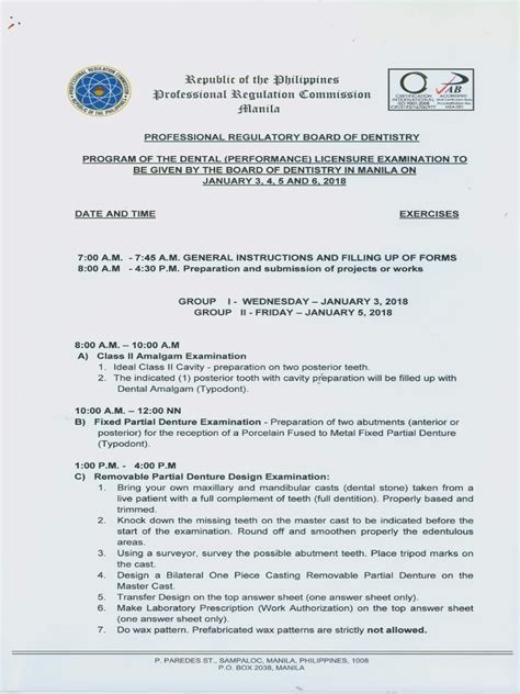 PRC guidelines, forms for various board exams during .